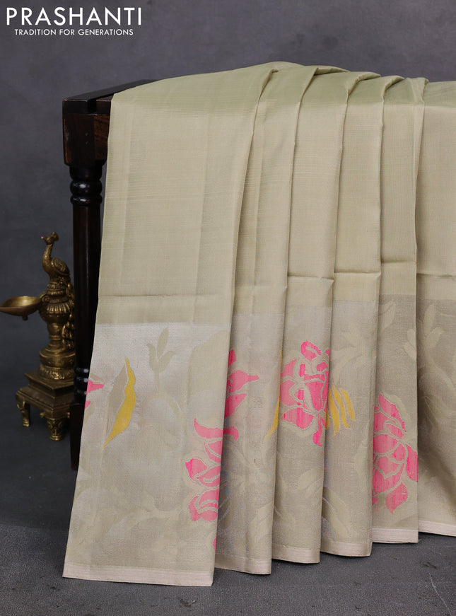 Elaichi Green Pure Soft Silk Saree