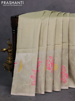 Elaichi Green Pure Soft Silk Saree