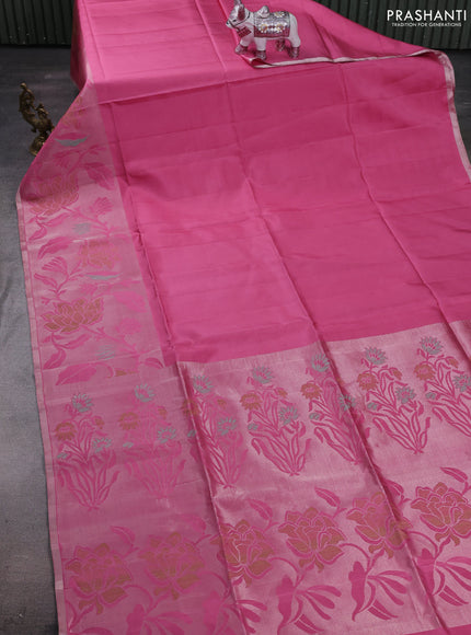 Peach Pink Pure Soft Silk Saree