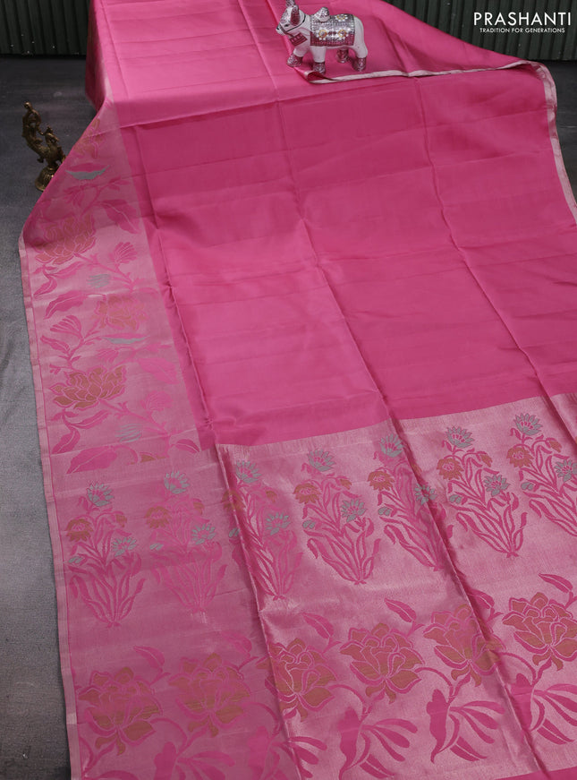 Peach Pink Pure Soft Silk Saree