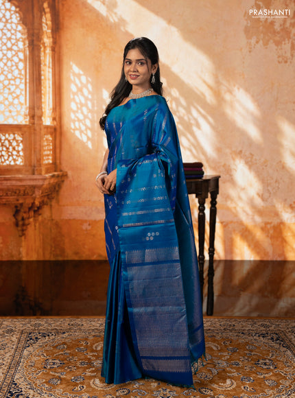 Peacock Blue Pure Soft Silk Saree - Weaves