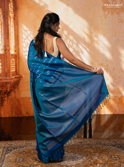 Peacock Blue Pure Soft Silk Saree - Weaves