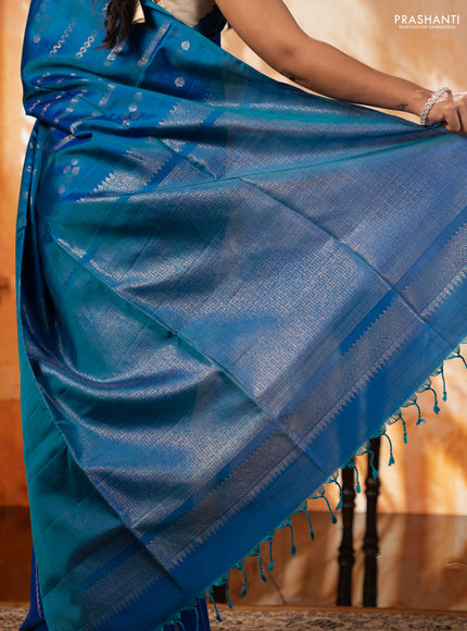 Peacock Blue Pure Soft Silk Saree - Weaves