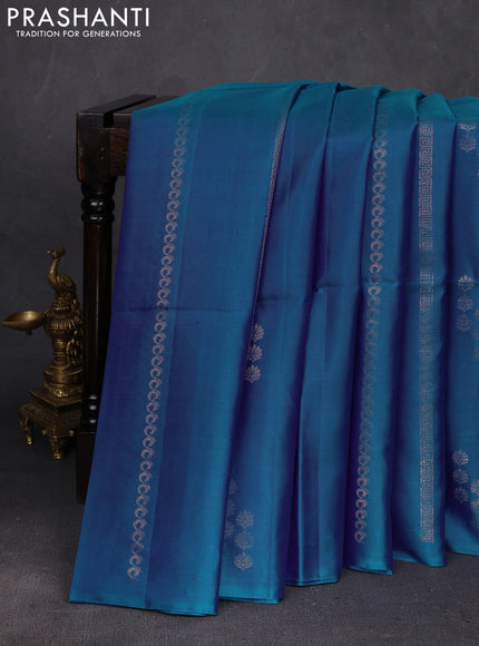 Peacock Blue Pure Soft Silk Saree - Weaves