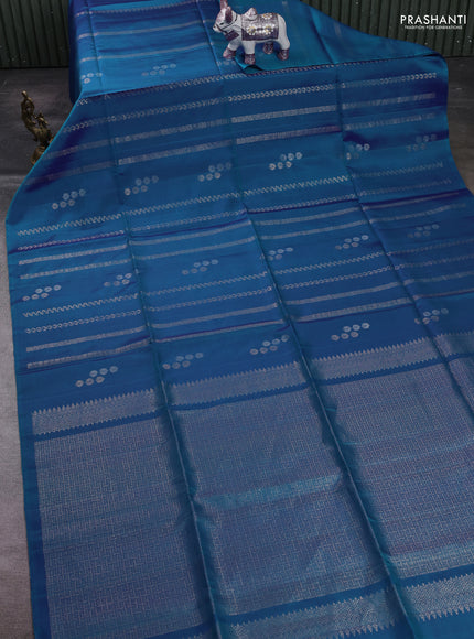 Peacock Blue Pure Soft Silk Saree - Weaves