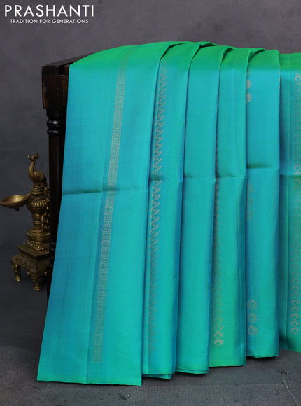 Teal Green Pure Soft Silk Saree - Weaves