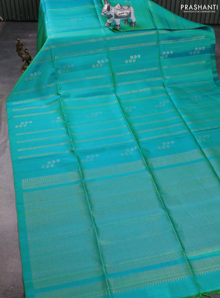 Teal Green Pure Soft Silk Saree - Weaves