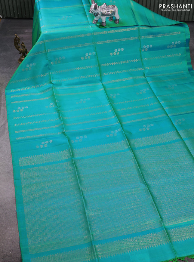 Teal Green Pure Soft Silk Saree - Weaves