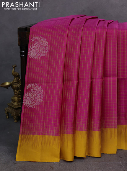 Pink & Mustard Yellow Pure Soft Silk Saree - Checks