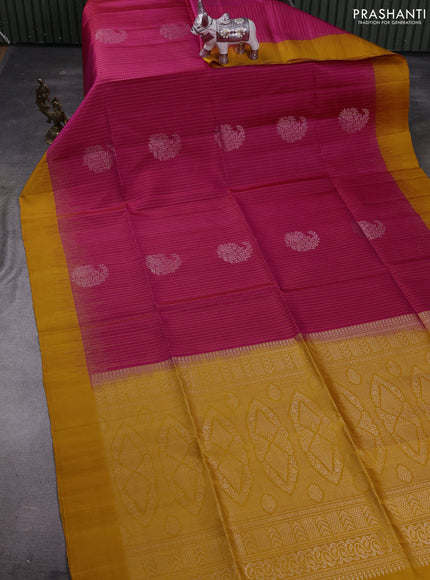 Pink & Mustard Yellow Pure Soft Silk Saree - Checks