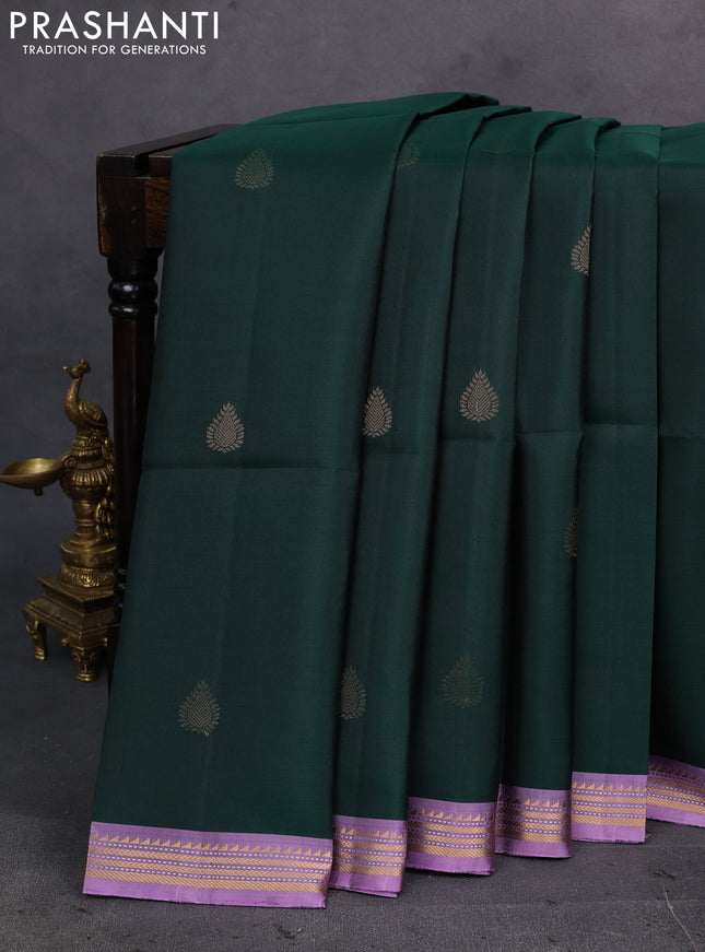 Green & Pastel Purple Pure Soft Silk Saree - Buttas