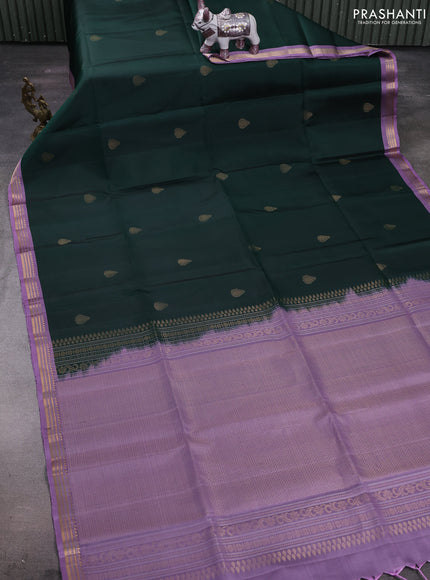 Green & Pastel Purple Pure Soft Silk Saree - Buttas