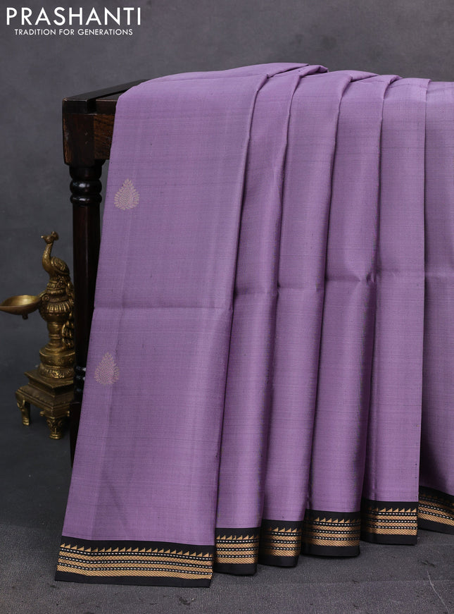 Pastel Purple & Black Pure Soft Silk Saree - Buttas