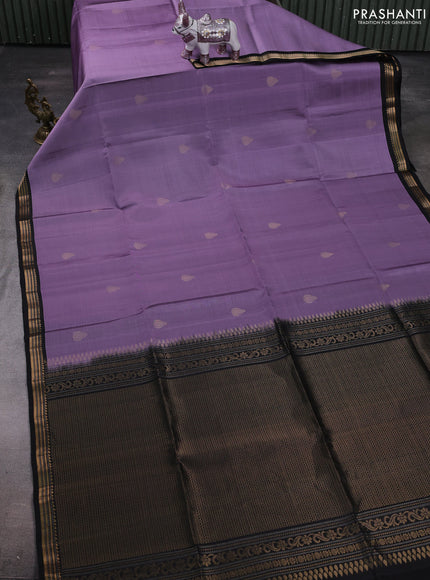 Pastel Purple & Black Pure Soft Silk Saree - Buttas