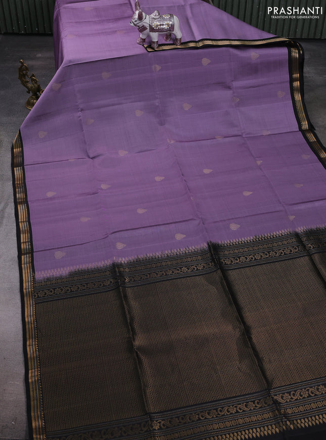 Pastel Purple & Black Pure Soft Silk Saree - Buttas