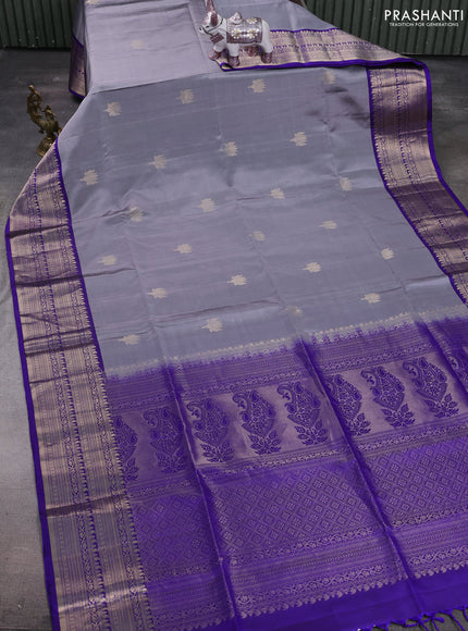 Grey & Blue Pure Soft Silk Saree - Buttas