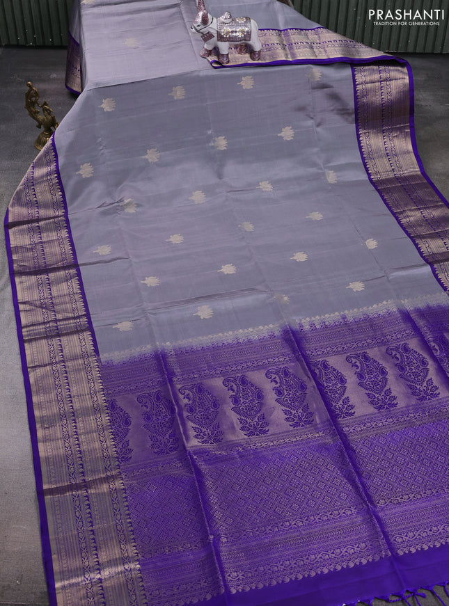 Grey & Blue Pure Soft Silk Saree - Buttas