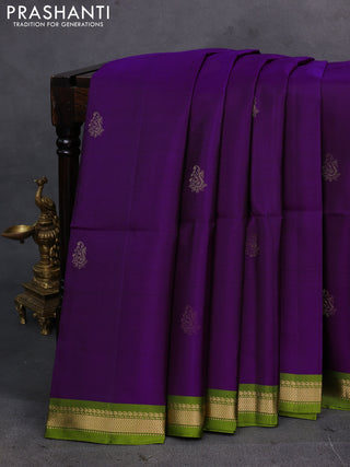Purple & Lime Green Pure Soft Silk Saree - Buttas