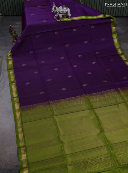 Purple & Lime Green Pure Soft Silk Saree - Buttas