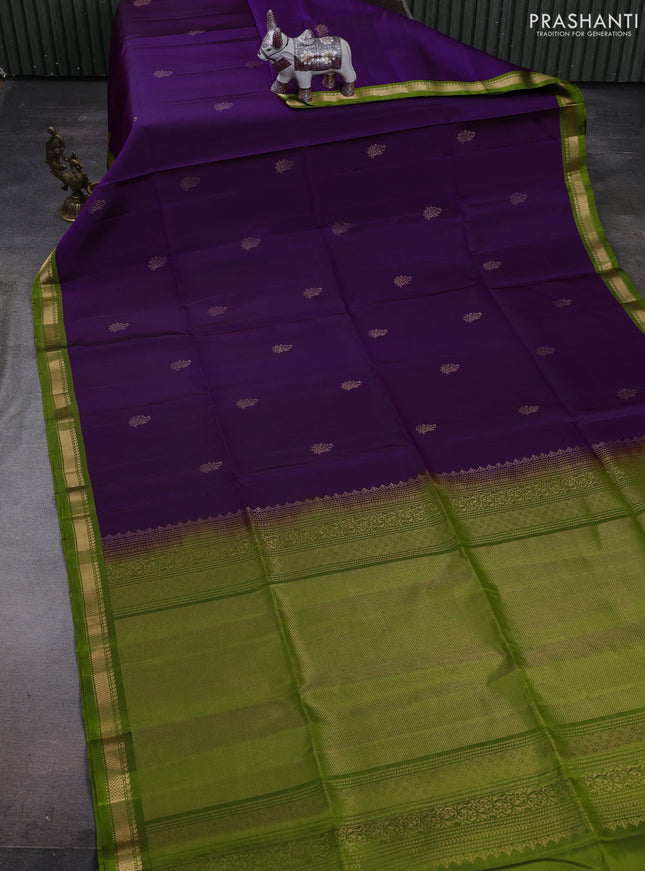 Purple & Lime Green Pure Soft Silk Saree - Buttas