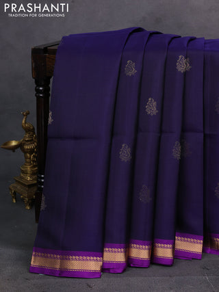 Navy Blue & Purple Pure Soft Silk Saree - Buttas