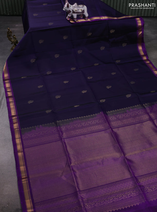 Navy Blue & Purple Pure Soft Silk Saree - Buttas
