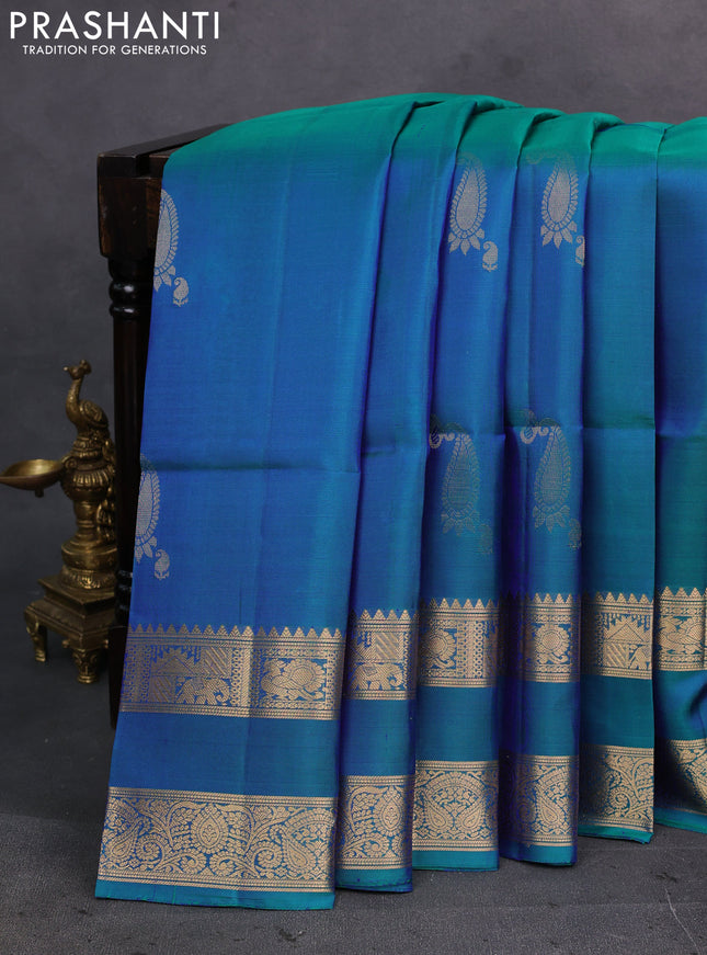Peacock Blue Pure Soft Silk Saree - Buttas