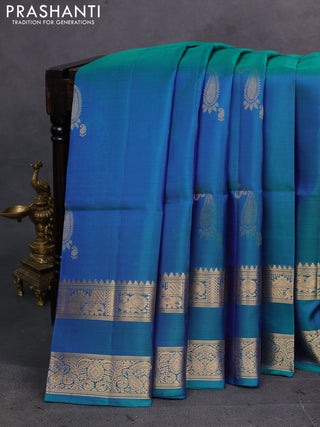 Peacock Blue Pure Soft Silk Saree - Buttas