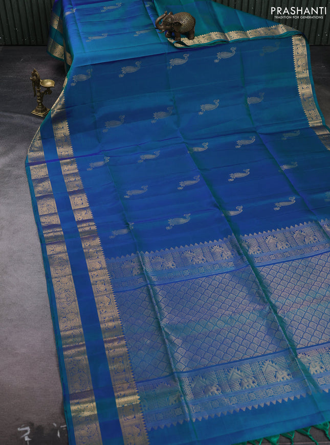 Peacock Blue Pure Soft Silk Saree - Buttas