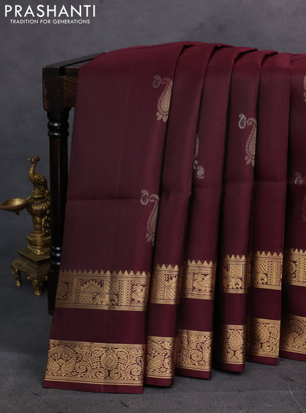 Wine Pure Soft Silk Saree