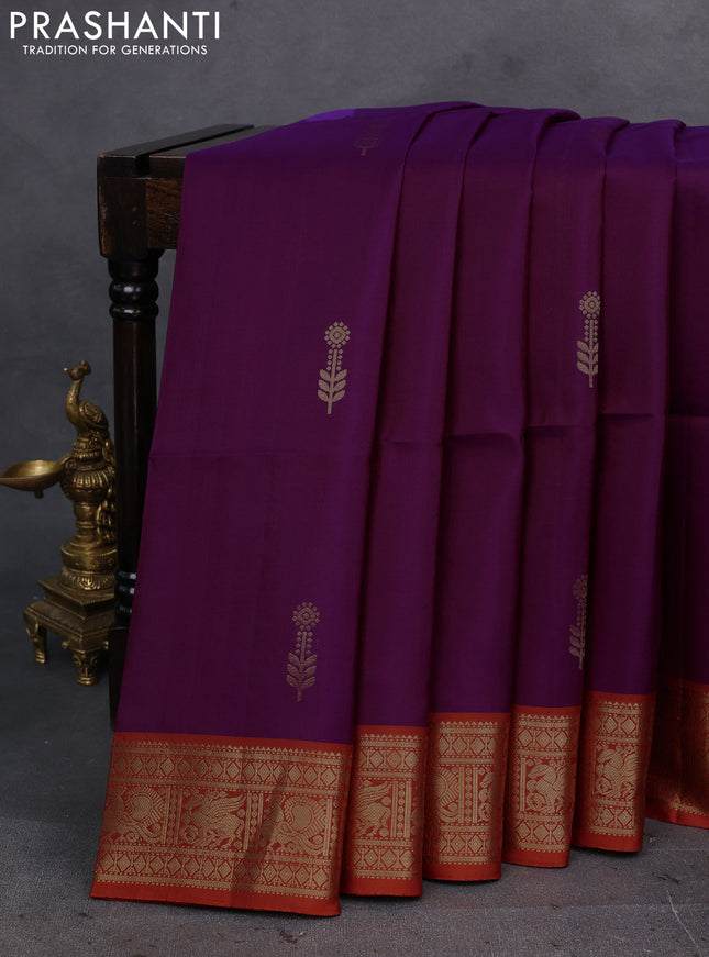 Purple & Rust Pure Soft Silk Saree - Buttas