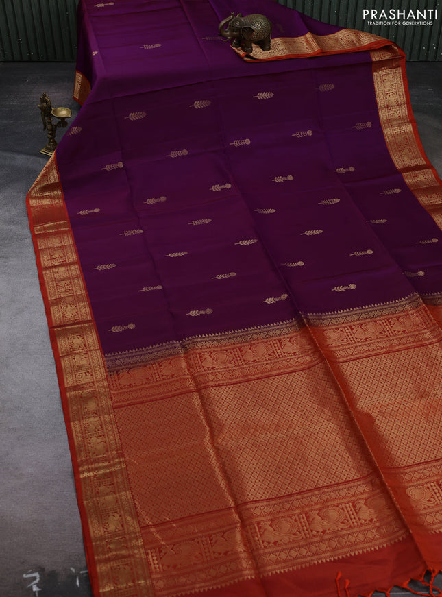 Purple & Rust Pure Soft Silk Saree - Buttas