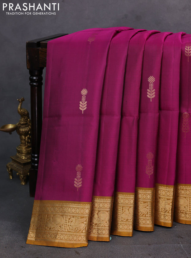 Magenta Pink & Mustard Yellow Pure Soft Silk Saree - Buttas