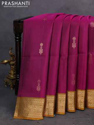 Magenta Pink & Mustard Yellow Pure Soft Silk Saree - Buttas
