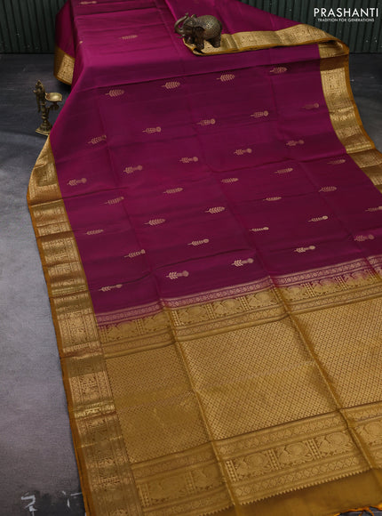 Magenta Pink & Mustard Yellow Pure Soft Silk Saree - Buttas