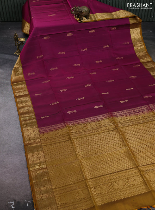 Magenta Pink & Mustard Yellow Pure Soft Silk Saree - Buttas