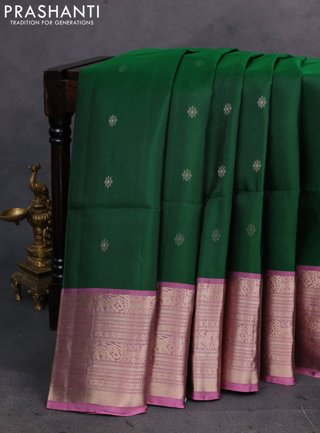 Green & Mauve Pink Pure Soft Silk Saree - Buttas