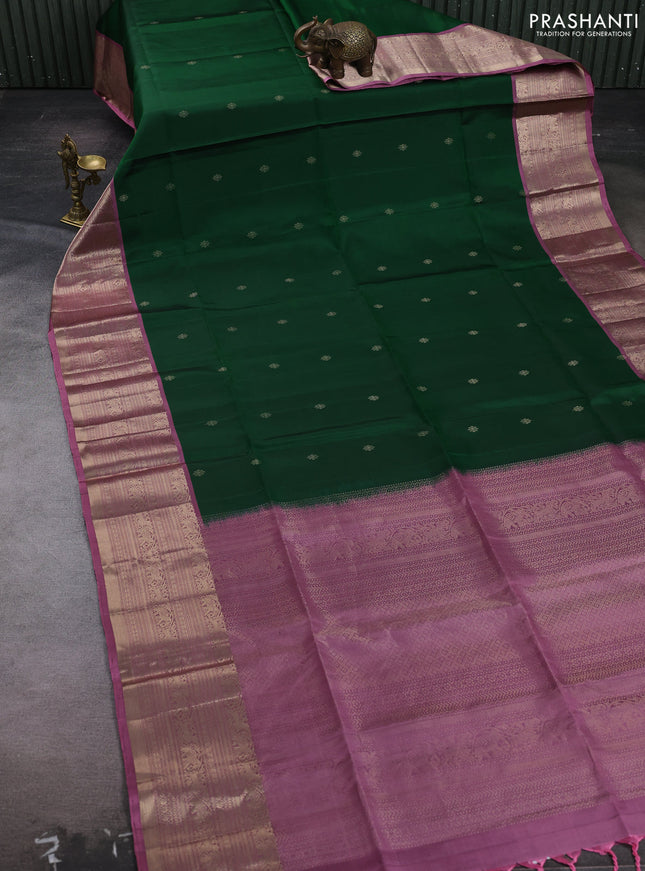 Green & Mauve Pink Pure Soft Silk Saree - Buttas