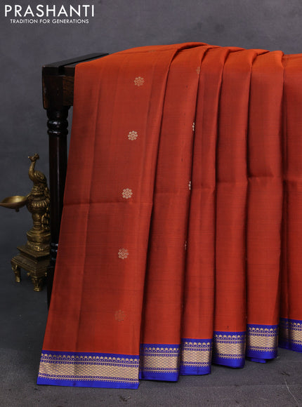 Rust & Blue Pure Soft Silk Saree - Buttas