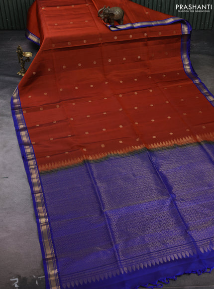 Rust & Blue Pure Soft Silk Saree - Buttas