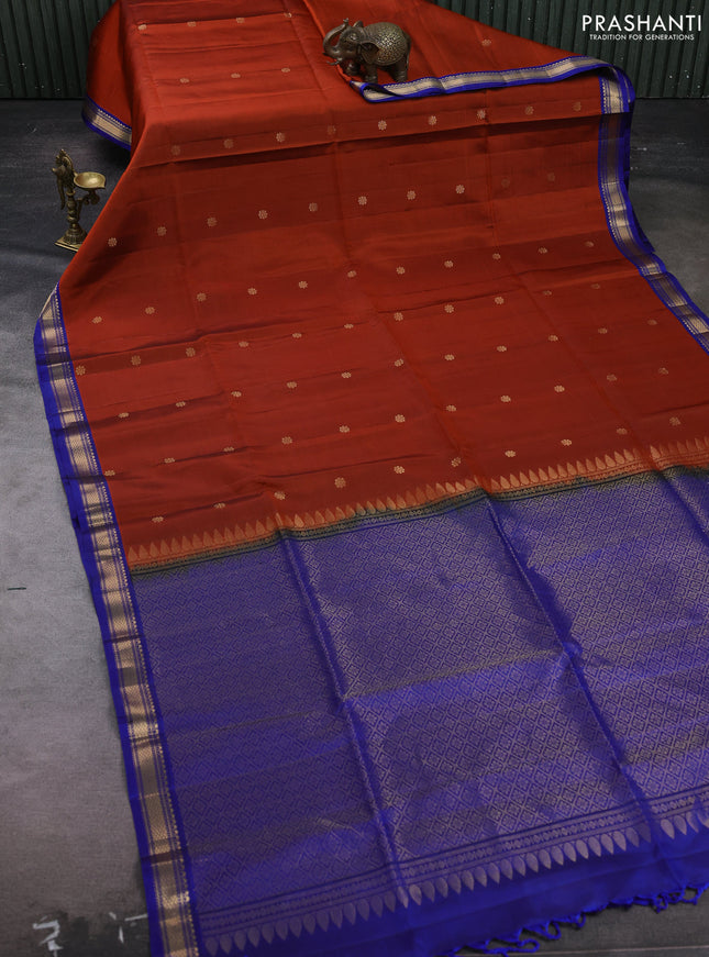 Rust & Blue Pure Soft Silk Saree - Buttas