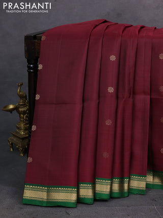 Maroon & Green Pure Soft Silk Saree - Buttas
