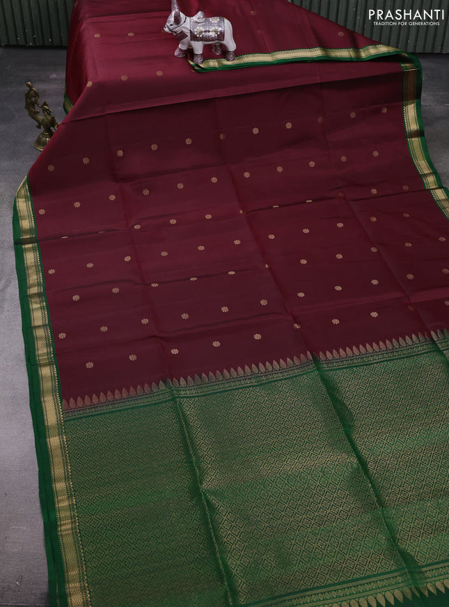 Maroon & Green Pure Soft Silk Saree - Buttas