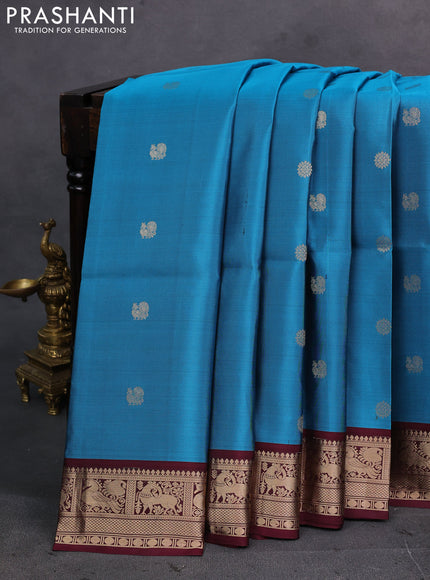 Blue & Wine Pure Soft Silk Saree - Buttas