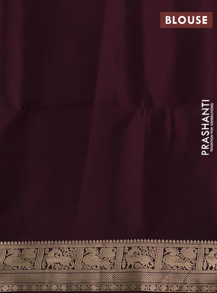 Blue & Wine Pure Soft Silk Saree - Buttas