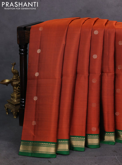 Rust & Green Pure Soft Silk Saree - Buttas