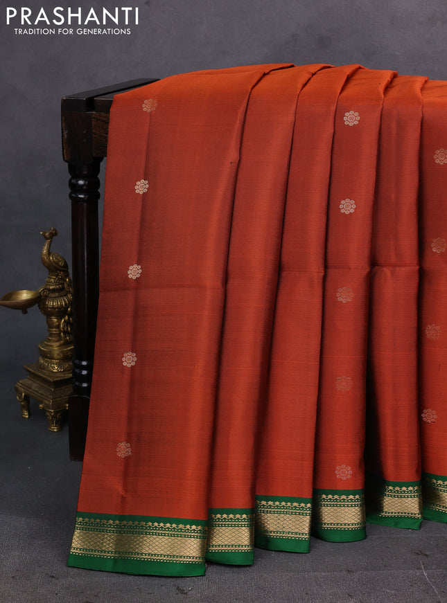 Rust & Green Pure Soft Silk Saree - Buttas