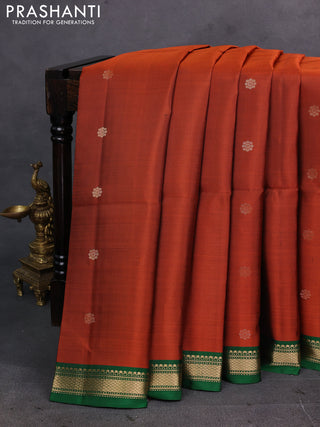 Rust & Green Pure Soft Silk Saree - Buttas
