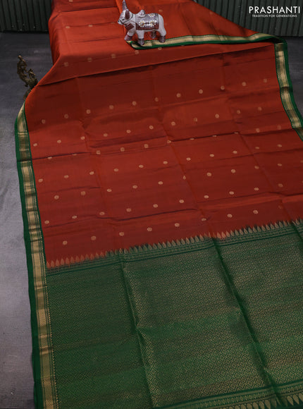 Rust & Green Pure Soft Silk Saree - Buttas