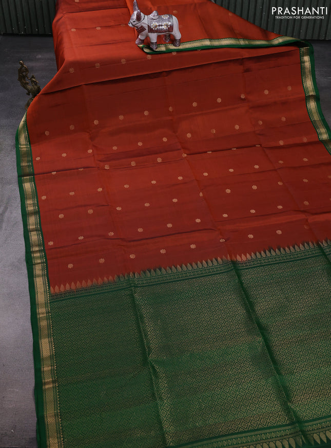 Rust & Green Pure Soft Silk Saree - Buttas
